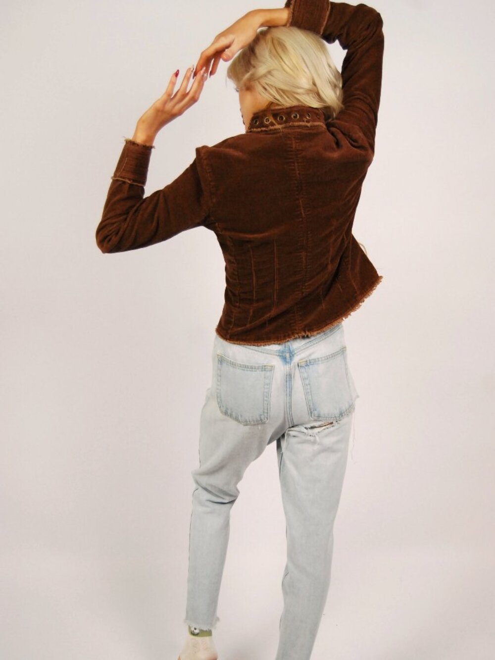 Y2K Corduroy Jacket (S) small brown vintage womens cute diva chocolate boho cool - Picture 3 of 8